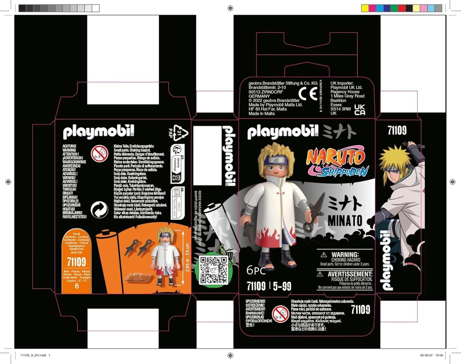 PLAYMOBIL Naruto 71109 Minato typischen weiß-roten Mantel und Zwei Kunai, kreativer Spielspaß für Animefans mit tollen Details und authentischen Extras, ab 5 Jahren