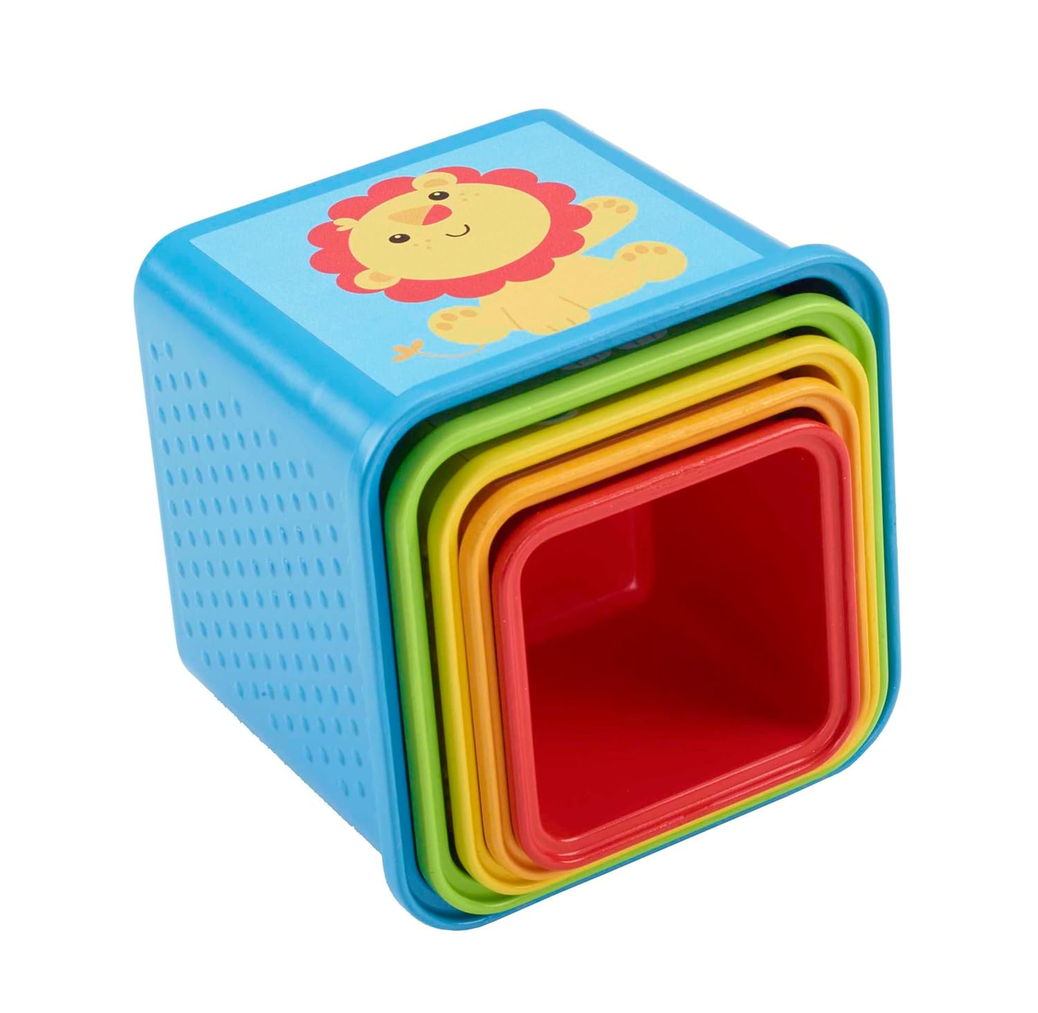 Fisher-Price Stack & Explore Blocks - 5 Würfel mit Strukturen, Figuren, Zahlen und Gegenständen zum Stapeln, Ineinanderstecken und Entdecken, für Kinder ab 6 Monaten, CDC52