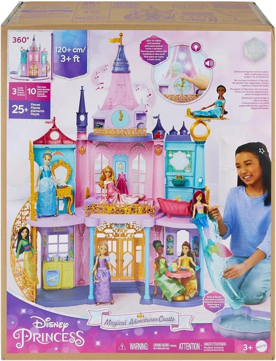 Mattel Disney Prinzessin Puppenhaus, Magisches Schloss, 3 Etagen, 10 Spielbereiche, mit Licht und Geräuscheffekten, inkl. 28 Zubehörteilen, Disney Geschenke, Spielzeug ab 3 Jahre, HLW29