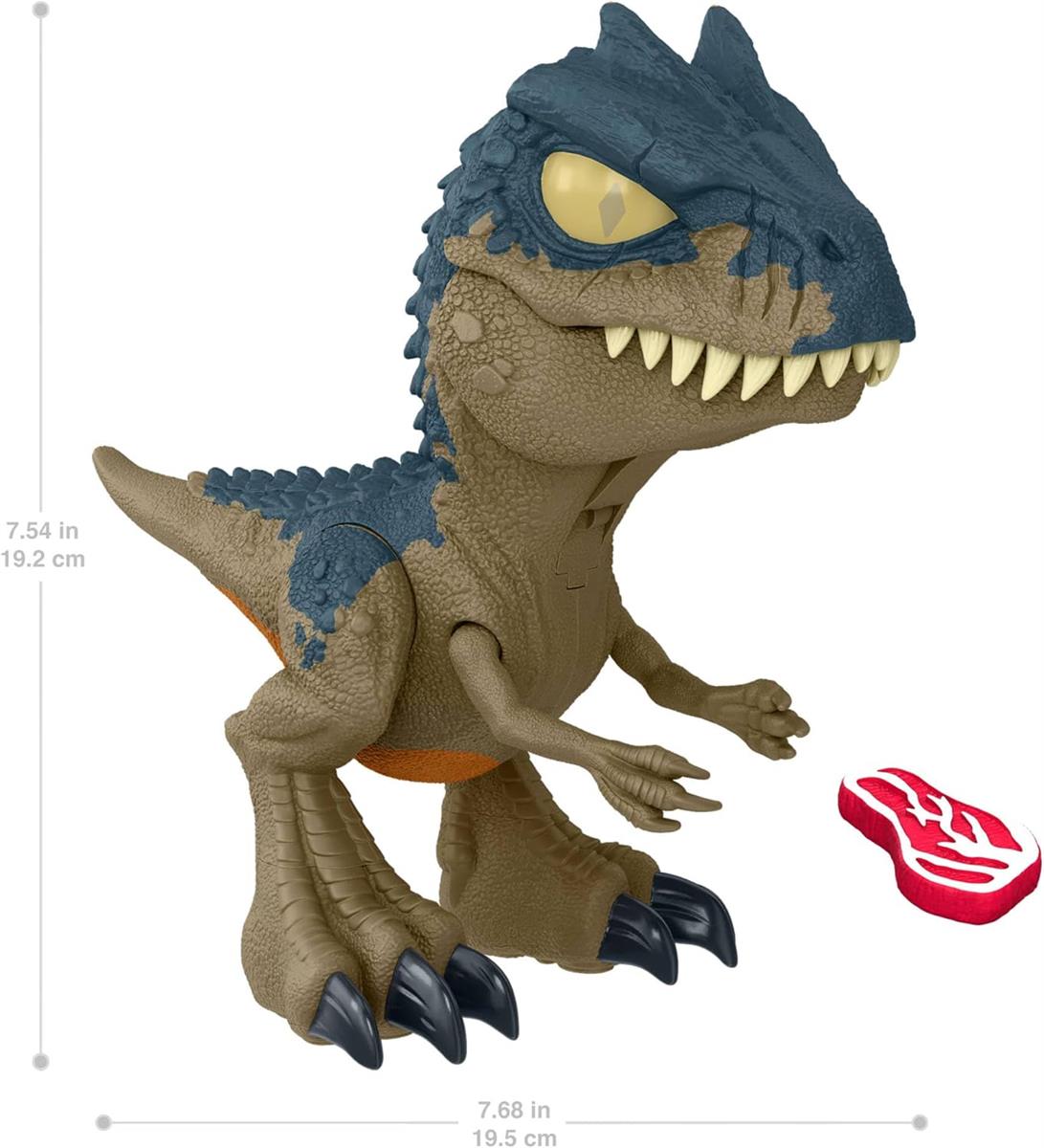 Mattel Jurassic World: Die Chaostheorie Netflix - Chomp Chomp“ Gigantisches Gebrüll Allosaurus Dinosaurier-Spielzeug mit Geräusch und dehnbaren Sehnen am Kiefer, zunehmenden Brüllstufen, HVB45