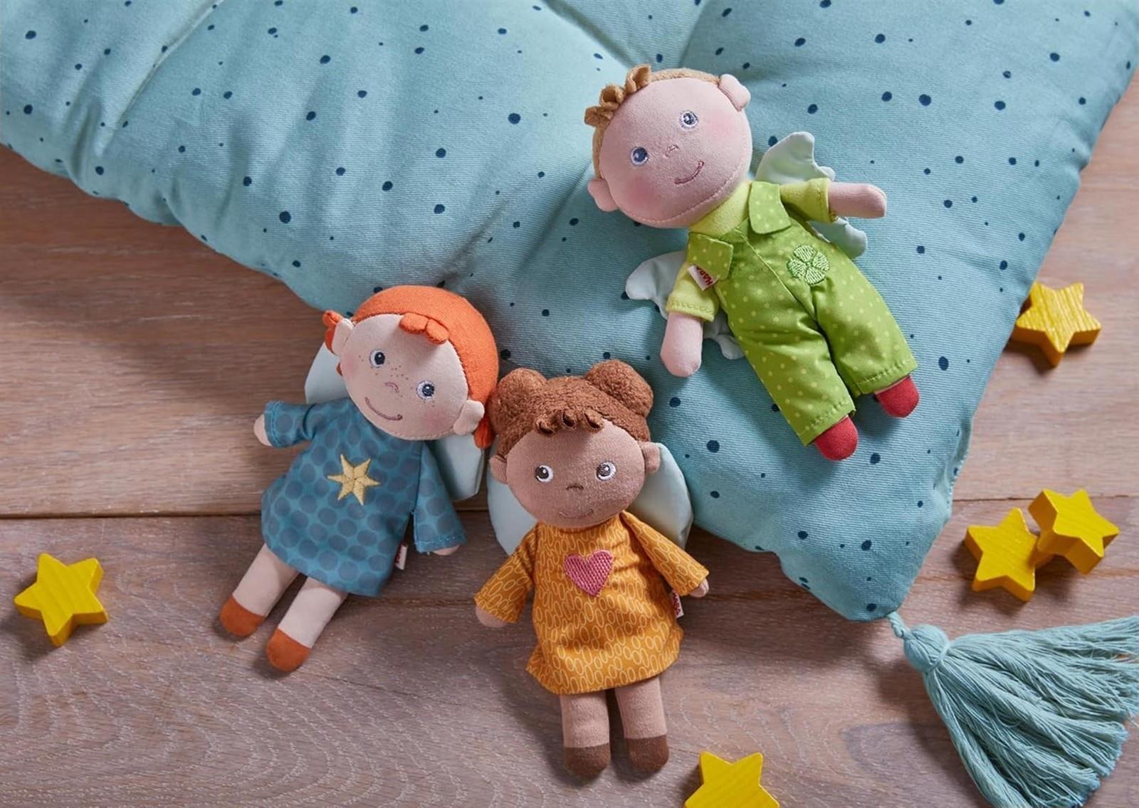 HABA Minipuppe Schutzengel Lunis – Weiche 17 cm Stoffpuppe für Babys zur Geburt, Abnehmbare und waschbare Kleidung – 1307195001