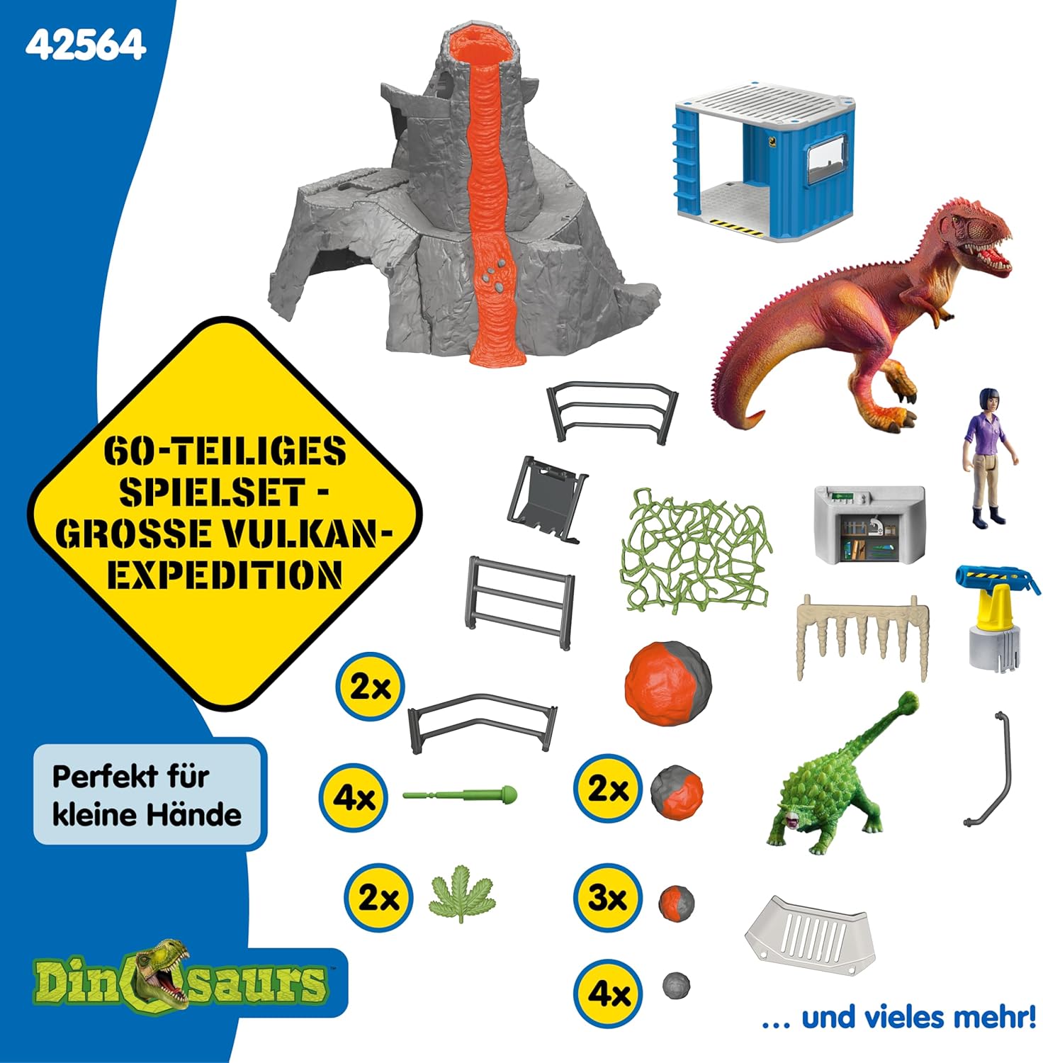 schleich DINOSAURS | Große Vulkan Expedition 42564 | Set inkl. Vulkan mit Ausbruchsfunktion, Yuki, 2 Dino Figuren | tolles Geschenk für Mädchen und Jungen | Dinosaurier Spielzeug ab 3 Jahre | 60 Teile