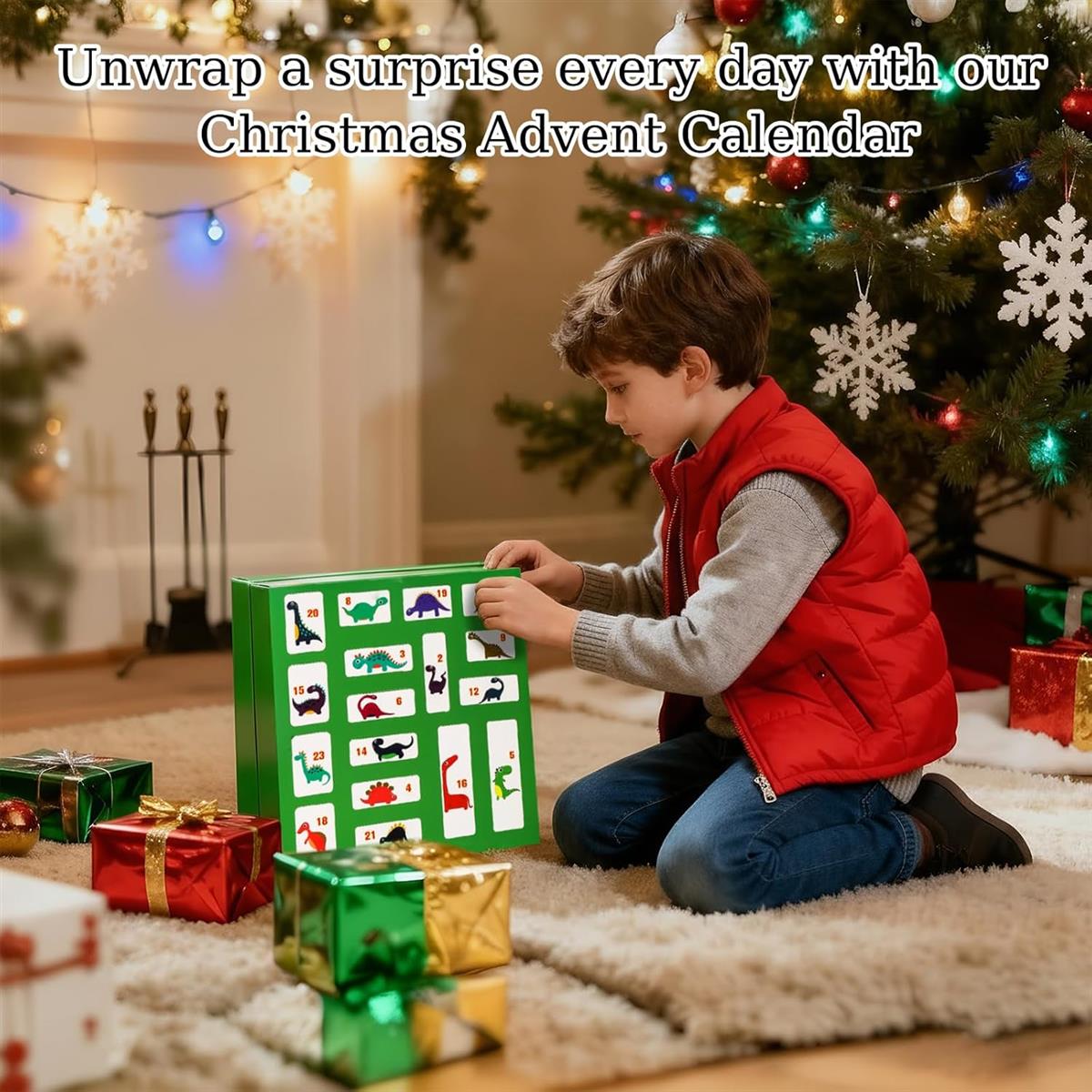 Adventskalender kinder,weihnachtskalender 2025, Dino Christmas weihnachtskalender für Kinder, Dinosauriertransporter, Dinosaurierauto, Minidinosaurier, für Kinder ab 4 Jahren