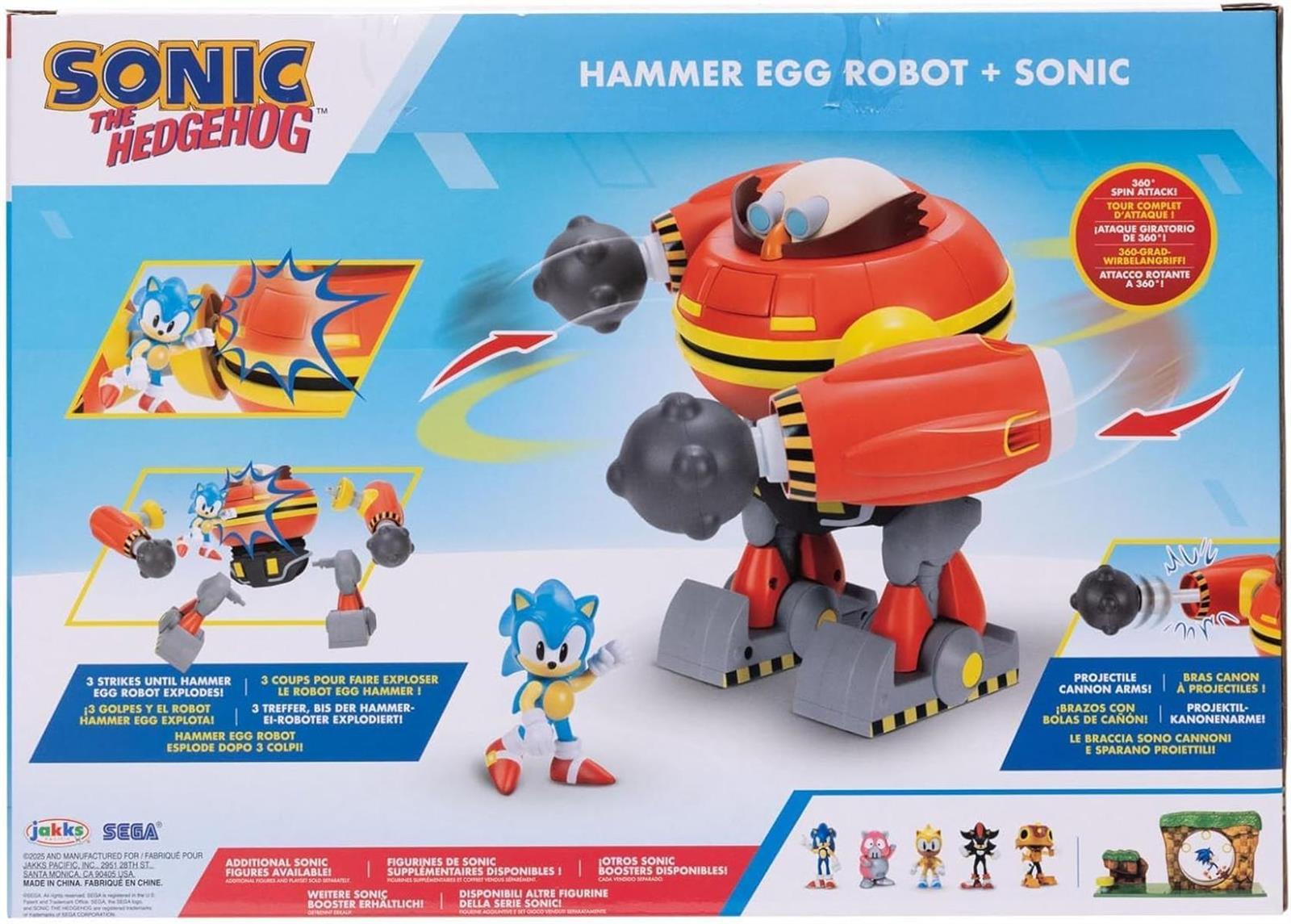Sonic The Hedgehog – Riesiger Eggman-Roboter-Kampfset, offiziell lizenziert von Jakks Pacific, 23 cm großes Spielset, Kanonen schießender Eggman-Roboter mit Sonic-Figur enthalten