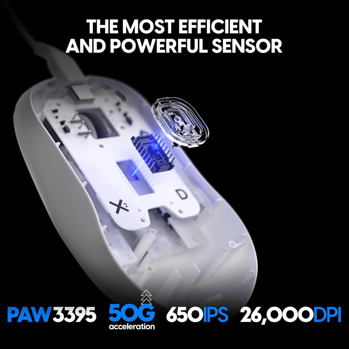 Pulsar Gaming Gears X2H Gaming-Maus, kabelgebunden, Ultraleicht, 51 g, symmetrisch, optischer Schalter, 26000 DPI, Bewegungssynchronisation, PAW3395-Sensor (Medium, kabelgebunden, weiß)