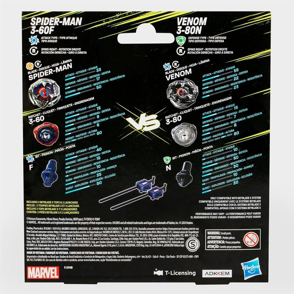 Hasbro Beyblade X Marvel Collab Spider-Man 3-60F vs. Venom 3-80N Multipack Set