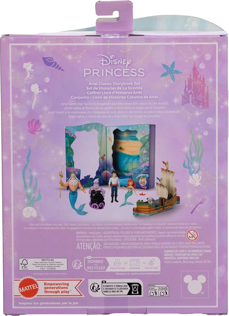 Mattel Disney Princess Toys, Arielle Mermaid Doll Story Set mit 4 kleinen Puppen, 2 Tierfiguren & 1 Zubehör, inspiriert von Disney Die kleine Meerjungfrau