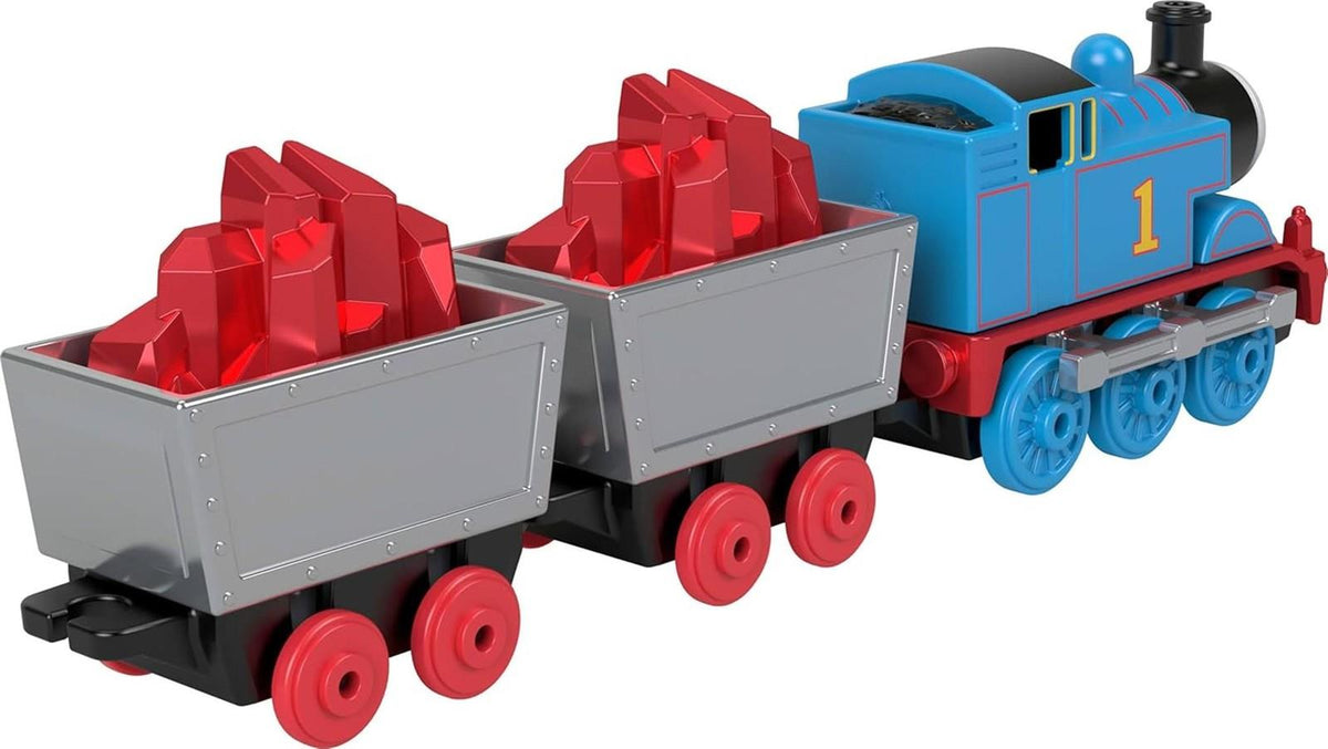 Thomas & Friends by Fisher-Price Sammlerspielzeug Zug, Kleiner Die-Cast Mattel 80th Engine mit Premium Deco & 2 Stock Cars mit roter Kristallfracht