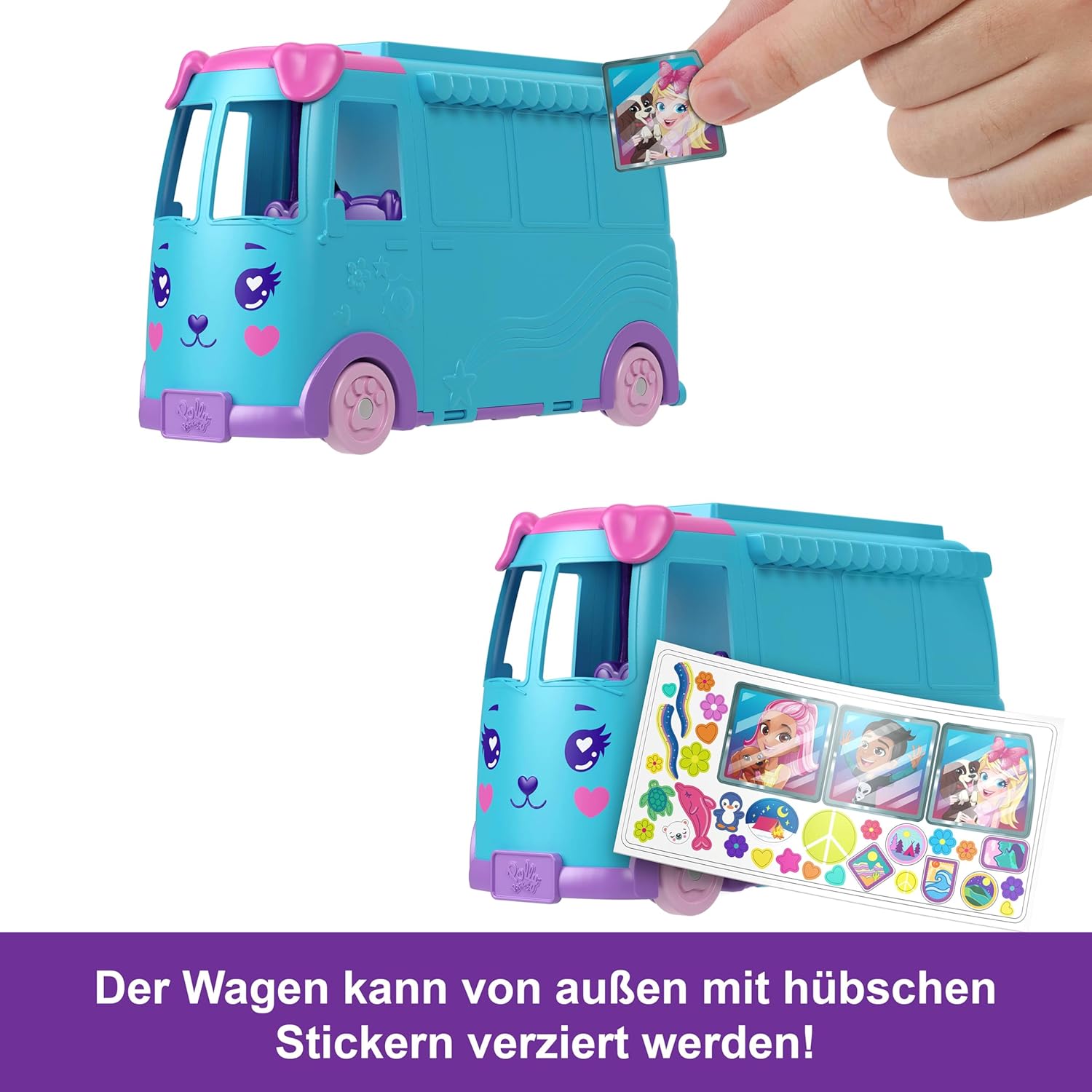 Polly Pocket-Mikropuppen und umwandelbarer Camper, mit Accessoires wie Haustieren und Spielzeugauto, mobiles Haustier-Abenteuer-Spielset, JCC22