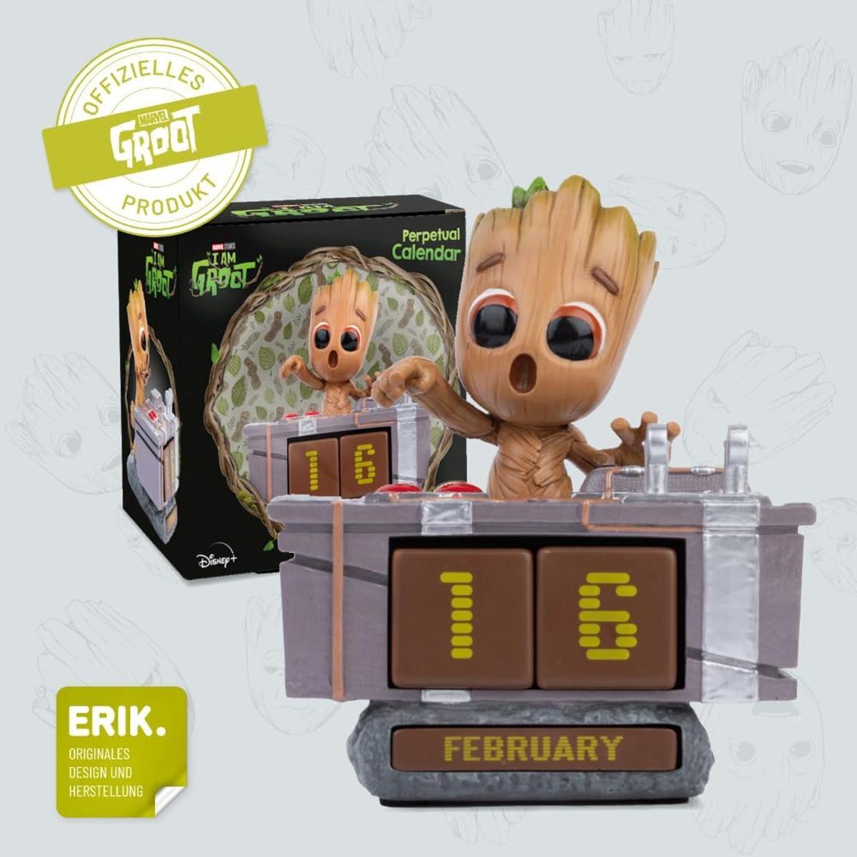 Grupo Erik Ewiger Kalender Marvel Groot Figur Death Button - 3D Kalender Tischkalender zum Aufstellen - Dauerkalender Offizieller Marvel Fanartikelt Büro Deko