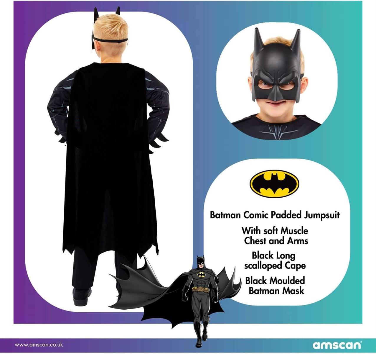 amscan offiziell lizenziertes Comic Muskelbrust Batman Kostüm Kinder Jungen 6-8 Jahre
