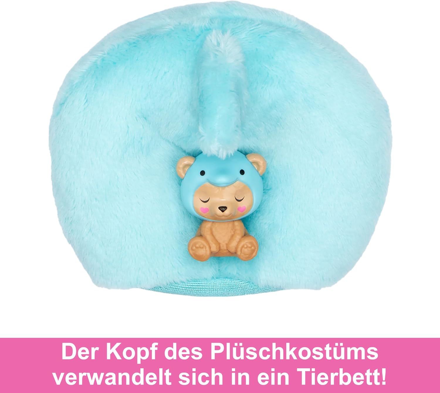 Barbie Cutie Reveal Puppe - 10 Überraschungen, Plüschtierfreunde, Outfits, Farbwechselspaß, Teddybär in Delfin-Plüschkostüm, Colorblock-Haare, Mini-Haustier, Fleece-Jacke, ab 3 Jahren, HRK25