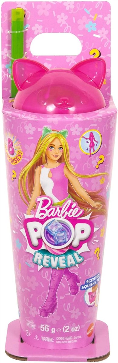 Barbie Pop-Reveal-Set aus Puppe und Accessoires, Shakes-Serie, duftende helle Häschen-Modepuppe & Haustier, mit 8 Überraschungen inklusive Farbwechsel, JCN88