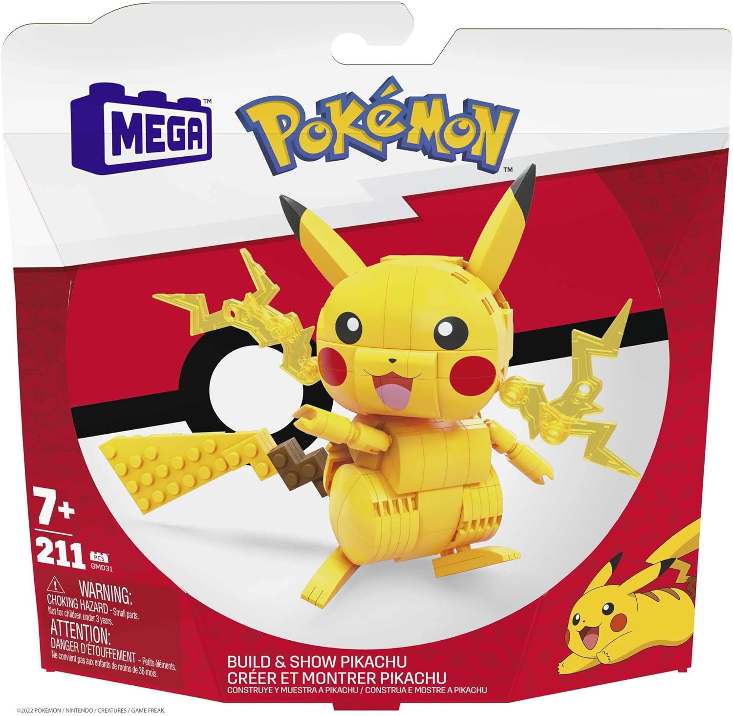 Mega Pokémon Figuren, Medium Pikachu Figur zum Zusammenbauen, Höhe: 10cm, beweglich, kompatibel mit allen Bausets von Mega Construx, Pokémon Spielzeug, Spielzeug ab 7 Jahre, GMD31