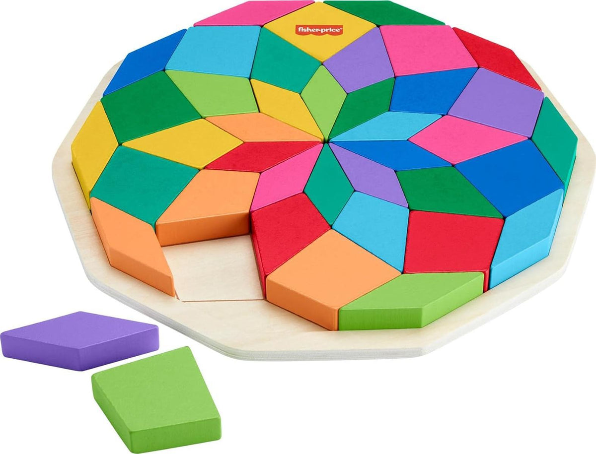 Fisher-Price Vorschulspielzeug Holzpuzzle mit geometrischem Mandala-Design, 40-teiliges Holzpuzzle für Kinder ab 3 Jahren, HXT94