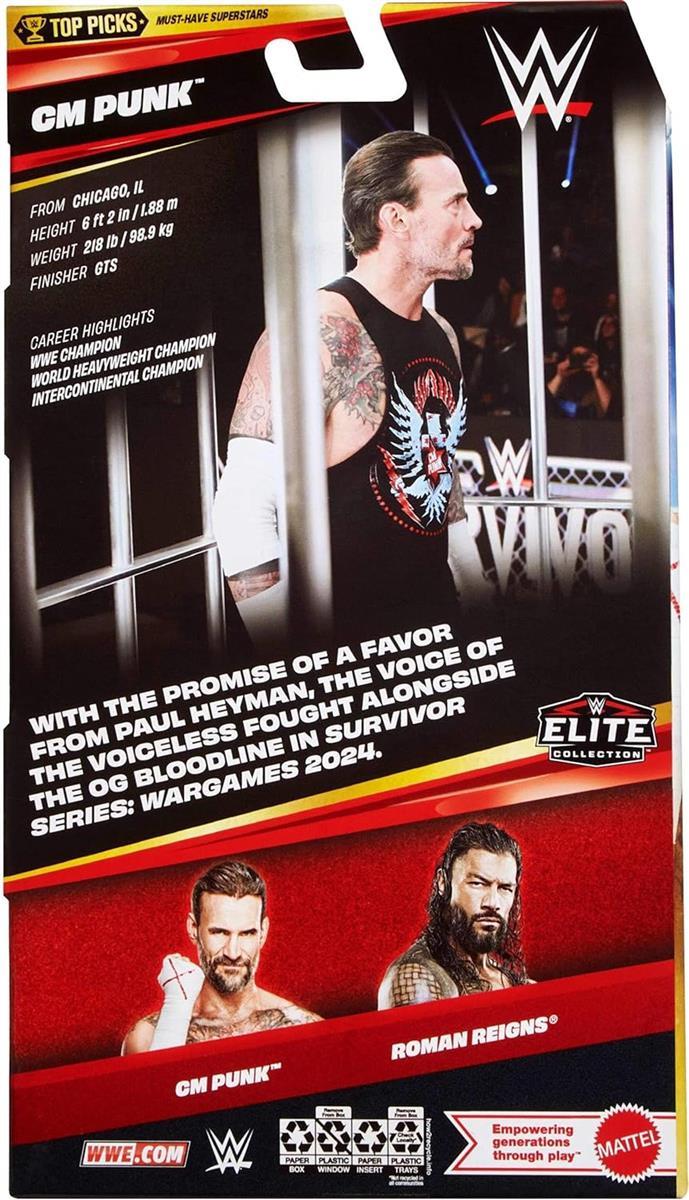 Mattel WWE Elite Collection Top Picks, Set mit Actionfigur und Zubehörteilen, ca. 15 cm große Sammelfigur cm Punk mit Händen und Wrestling-Ausrüstung zu Austauschen (Stile können abweichen), JHV13