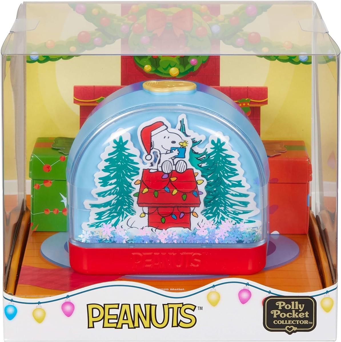 Polly Pocket x Peanuts Sammler-Schatulle, Minipuppen und Spielset, 7 thematische Zubehörteile, 4 symbolische Locations, Snoopy & Woodstock, JFV05