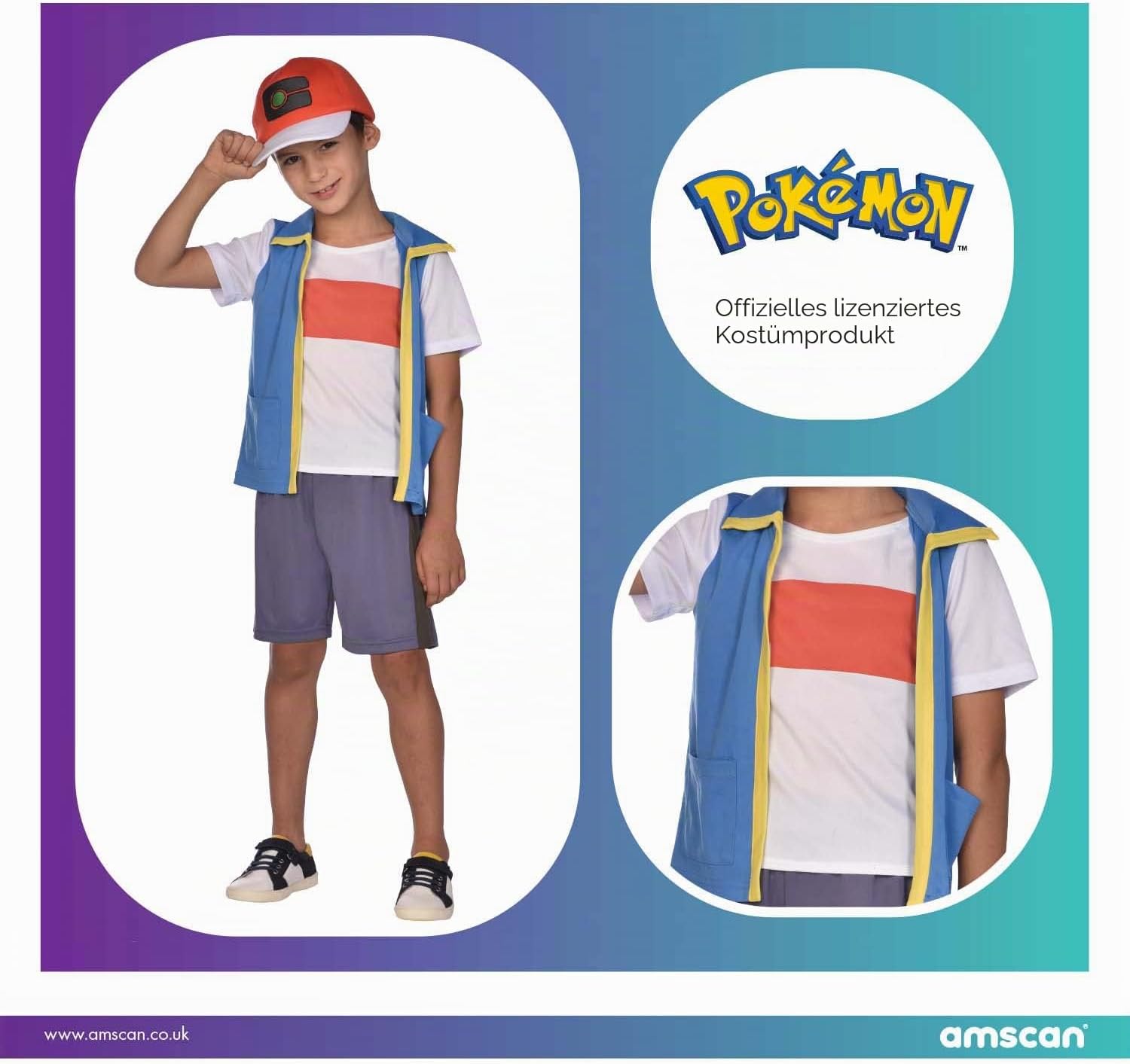amscan offiziell lizenziertes Ash Pokémon Kinder Jungen Karneval Halloween Fasching Kostüm 6-8 Jahre
