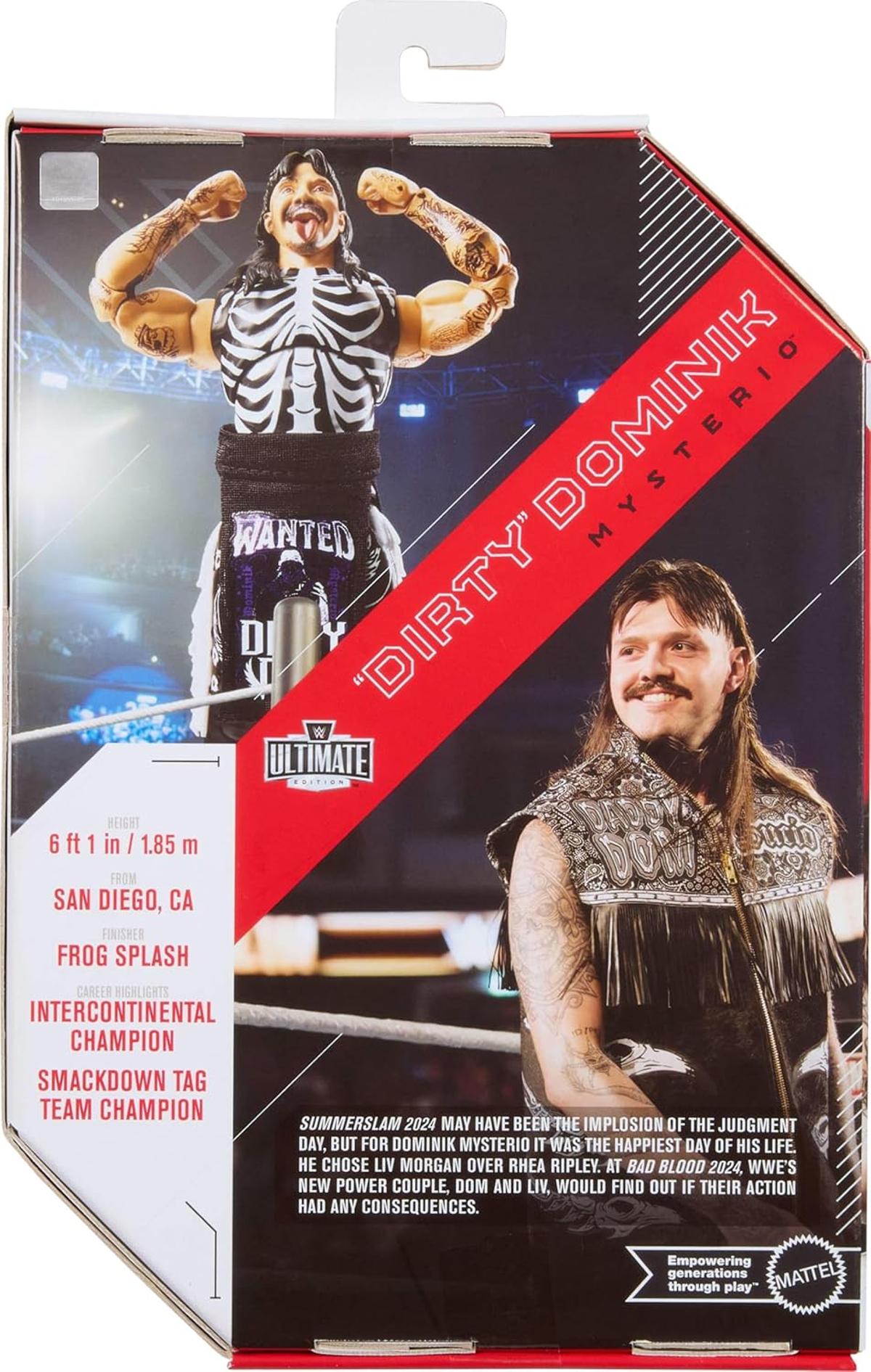 Mattel WWE Ultimate Edition Actionfigur und Zubehör im Set, ca. 15 cm große Dirty Dominik Mysterio Sammelfigur mit austauschbaren Köpfen und Händen und 30 Bewegungspunkten, JHV90