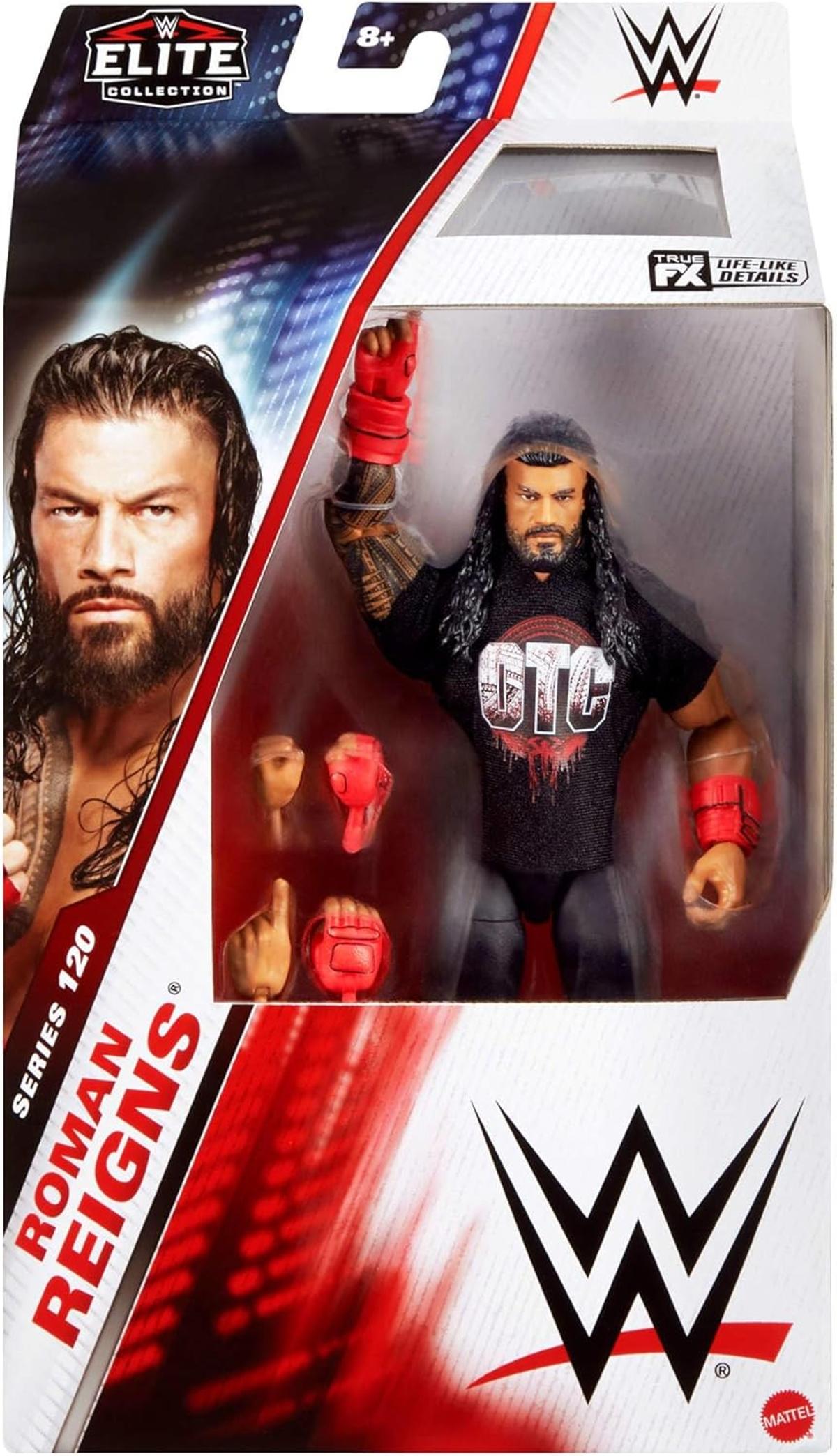 Mattel WWE Elite Actionfigur und Zubehör, Serie #120, ca. 15 cm große Sammelfigur Roman Reigns mit 25 Bewegungspunkten und austauschbaren Händen, JCJ30,
