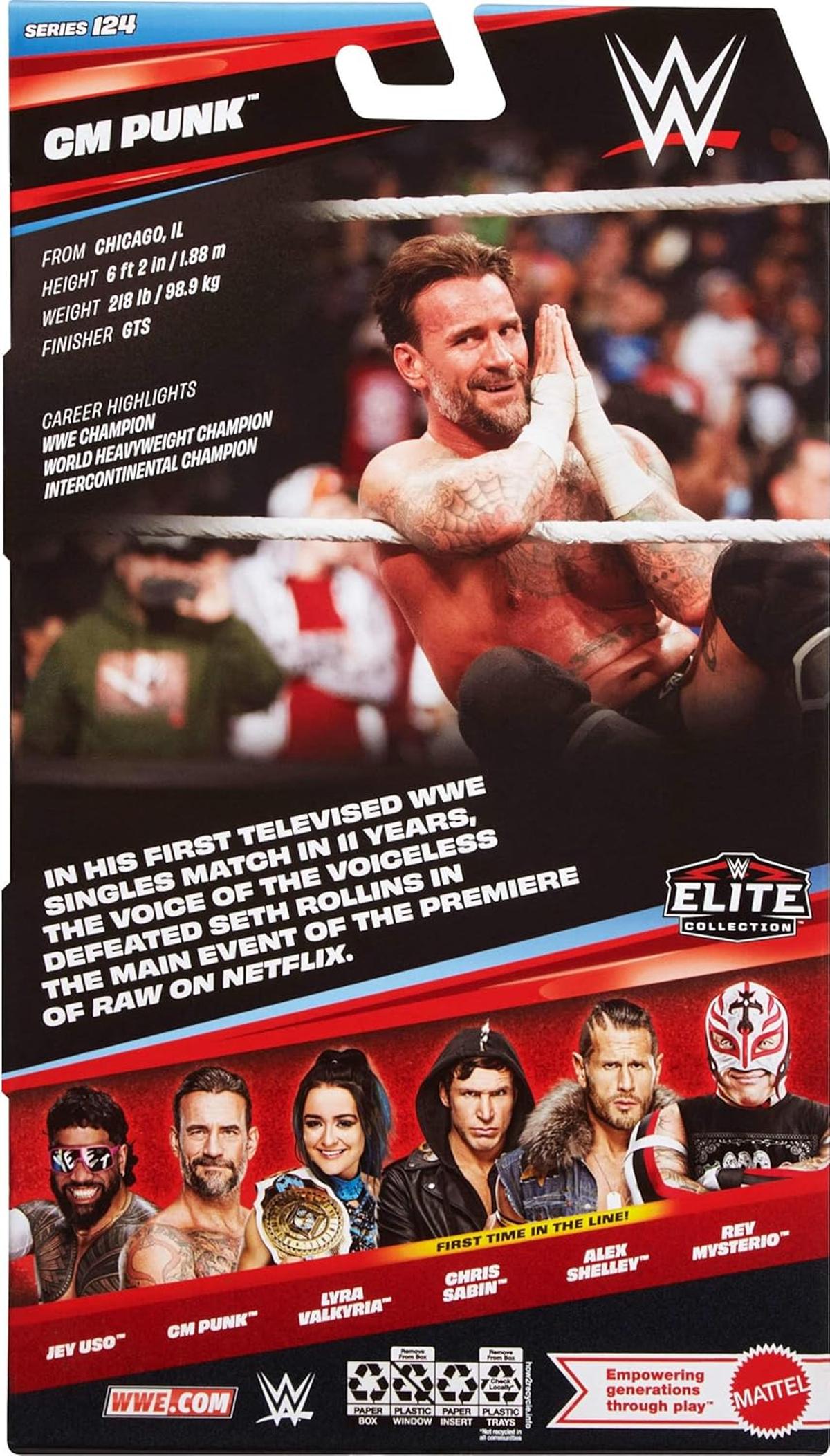 Mattel WWE Elite Actionfigur und Zubehör, Serie #124 Set, ca. 15 cm große Sammelfigur cm Punk mit 25 Bewegungspunkten und austauschbaren Händen, JHT70