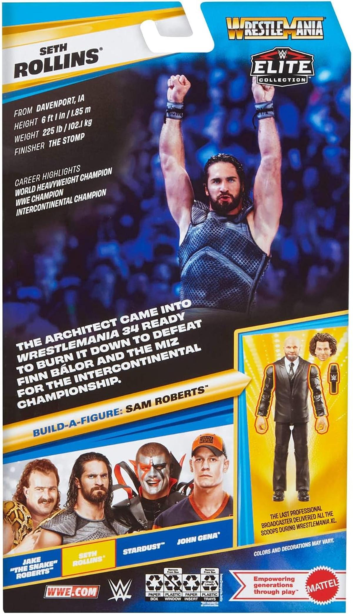 Mattel WWE Elite Collection Actionfigur und Zubehör, Premium Live-Event Seth Rollins-Set, Survivor Series mit Sam Roberts-Bauteilen, JHX75