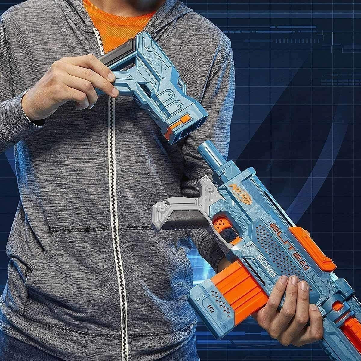 Nerf Elite 2.0 Echo CS-10 Blaster – 24 Official Nerf Darts, 10-Dart Clip, Removable Stock and Barrel Extension, 4 Tactical Rails, Multicolor, 6.67 x 68.58 x 31.75 cm