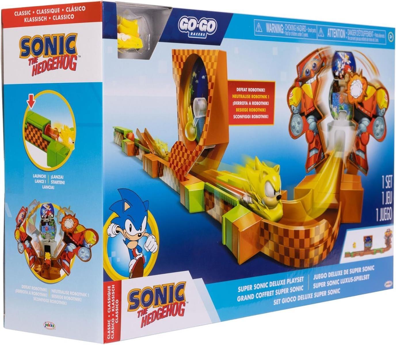 SONIC THE HEDGEHOG Go Go Racers Deluxe Spielset mit Diecast Super Sonic Figur, kombiniert mit dem Sonic Adventure Spielset und Knuckles Adventure Spielset