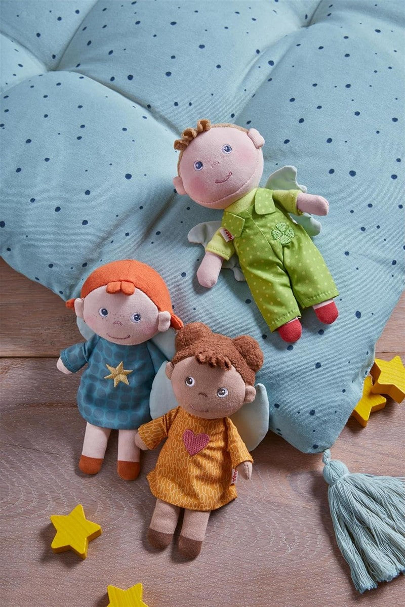 HABA Minipuppe Schutzengel Lunis – Weiche 17 cm Stoffpuppe für Babys zur Geburt, Abnehmbare und waschbare Kleidung – 1307195001