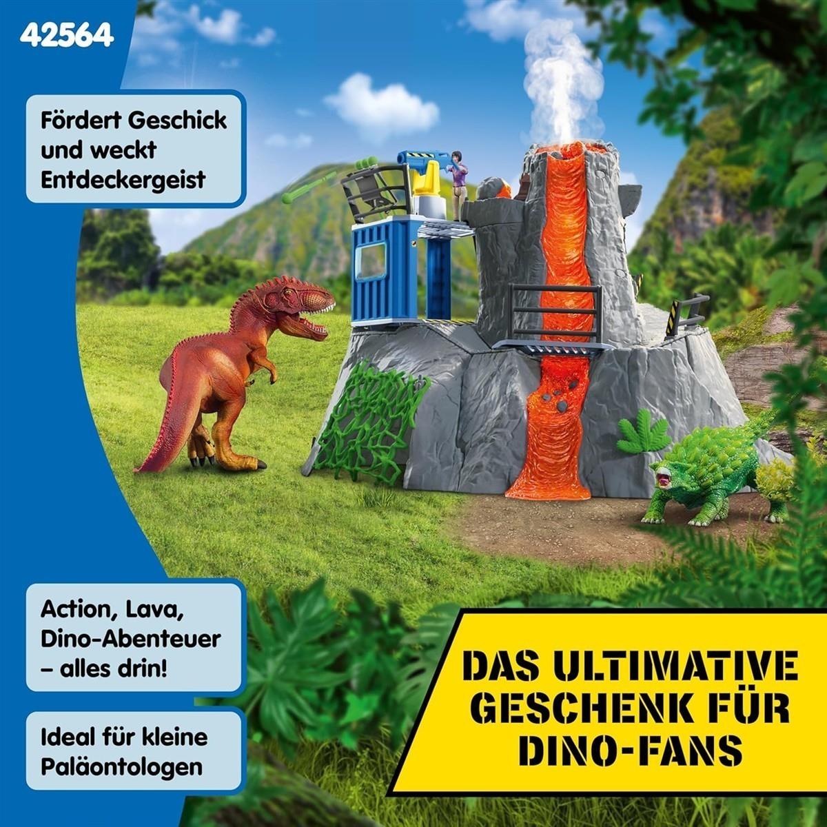 schleich DINOSAURS | Große Vulkan Expedition 42564 | Set inkl. Vulkan mit Ausbruchsfunktion, Yuki, 2 Dino Figuren | tolles Geschenk für Mädchen und Jungen | Dinosaurier Spielzeug ab 3 Jahre | 60 Teile