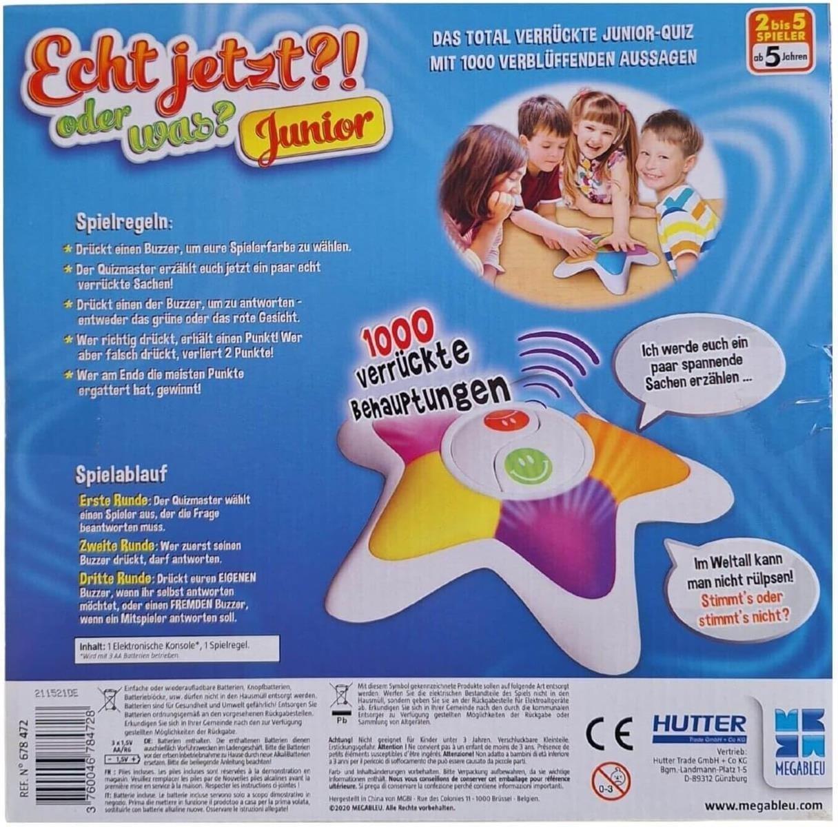 Megableu | Echt jetzt oder was? Junior | IQ Quiz für Kinder | lustiges Familienspiel mit 1000 Fragen | Partyspiele für Kinder | Denkspiel & Gesellschaftsspiele | Für 2 bis 5 Spieler ab 5 Jahren