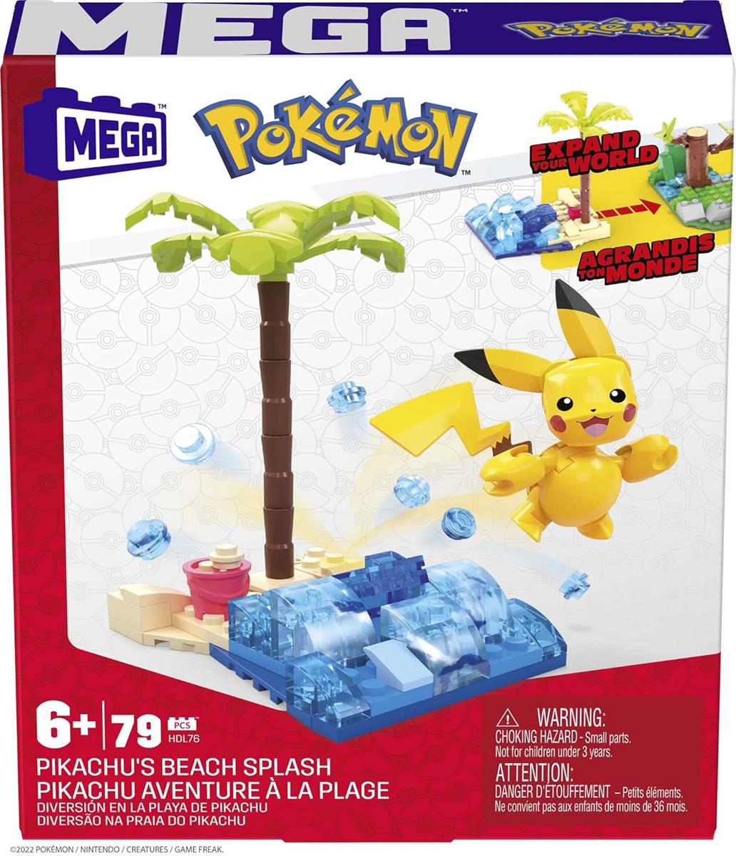 MEGA HDL76 - Pokémon Pikachus Strandtag Bauset mit 79 kompatiblen Bausteinen und Teilen zum Verbinden mit anderen Welten, Konstruktionsspielzeug, Spielzeug-Geschenkset für Kinder ab 7 Jahren