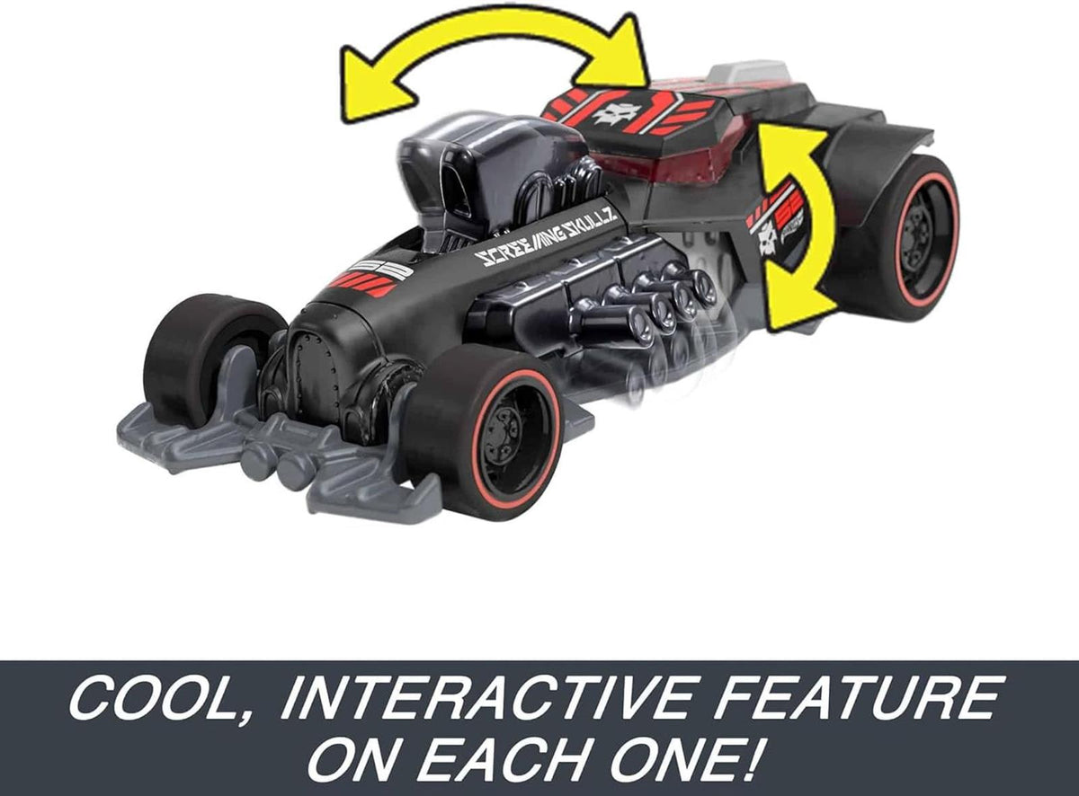 Hot Wheels Pull-Back Speeders Spielzeugauto im Maßstab 1:43, Auto zum Zurückziehen und Loslassen, mit Rolomatic-Motor oder Tür, Kofferraum oder Motorhaube zum Öffnen, Modelle können variieren, HPR70