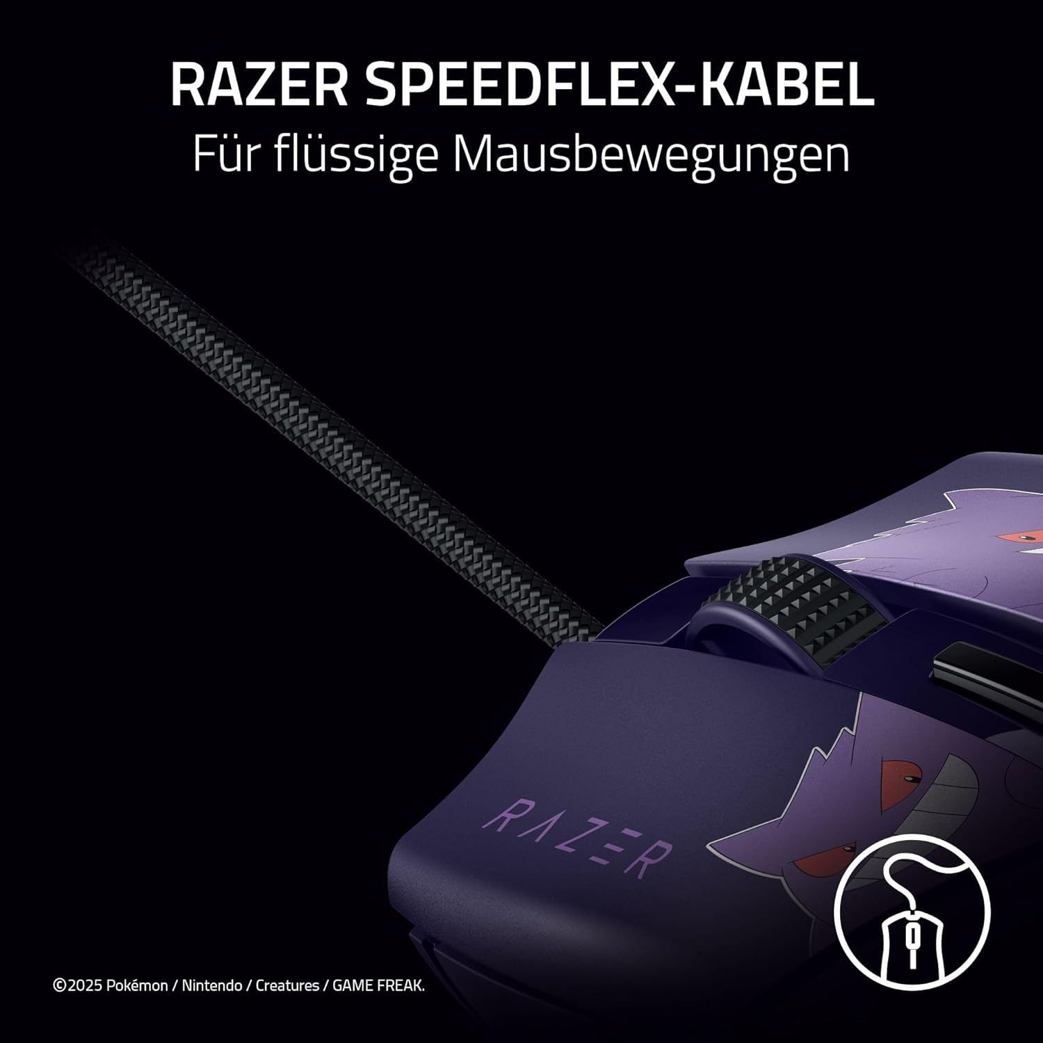 Razer Cobra Gengar Edition - Leichte kabelgebundene Gaming-Maus - 8500 DPI Sensor - 58g - optische Mausschalter 3th Gen - Chroma-Beleuchtung - Speedflex-Kabel - PC/MAC | Pokémon Gengar