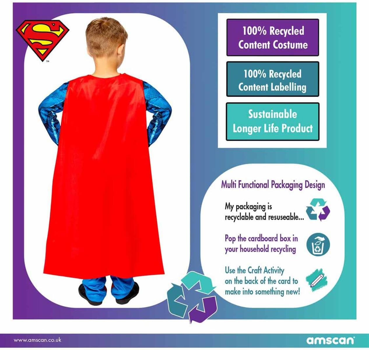 amscan offizielles Superman Kostüm für Kinder 8-10 Jahre Größe 134