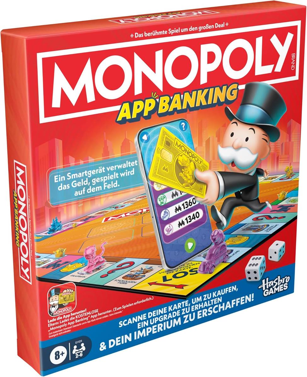 Monopoly App Banking Brettspiel - Deutsche Fassung, Moderne Version des Klassikers, elektronisches Spiel für Kinder ab 8 Jahren, für 2 bis 6 Spieler