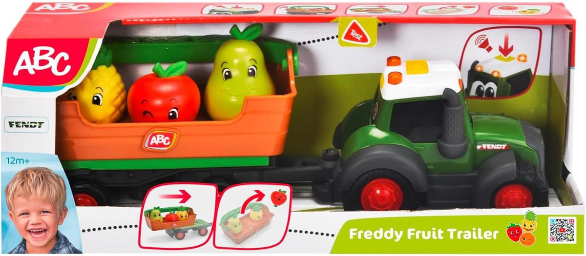 Dickie Toys ABC - Freddy Fruit - Fendt Spielzeugtraktor mit Anhänger und Rasselfrüchten, abnehmbare Box, mit Licht- und Sound, für Kleinkinder und Babys ab 12 Monaten