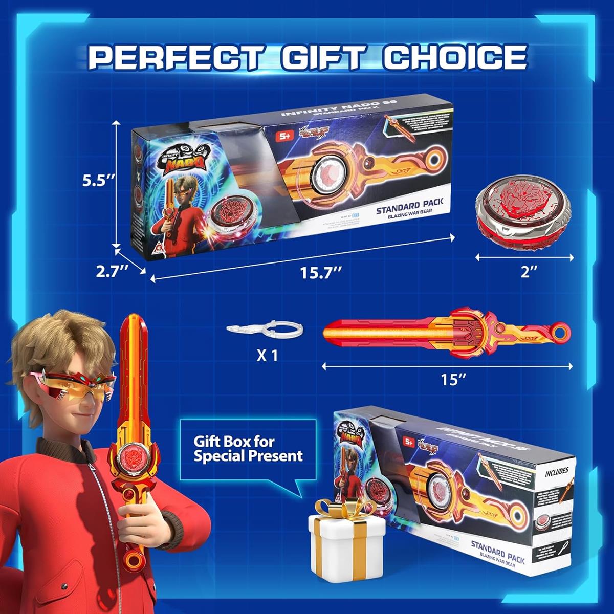 INFINITY NADO Kreisel für Kinder Metall Spielzeug Jungen, Battle Tops Kreisel Launcher Spielzeug, Spinning Tops Jungen ab 5 6 7 8 9 10 11 12 Jahre, Starter Pack Blazing War Bear