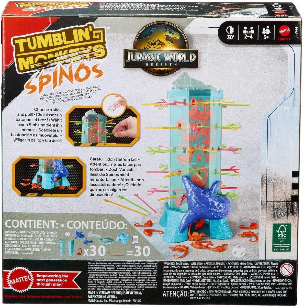 Mattel Games S.O.S. AffenalarmJurassic World: Die Wiedergeburt -Spiel für Kinder und Familie mit Ozean-Turm und vom Film inspirierten Spinosaurus-Figuren., JFW44