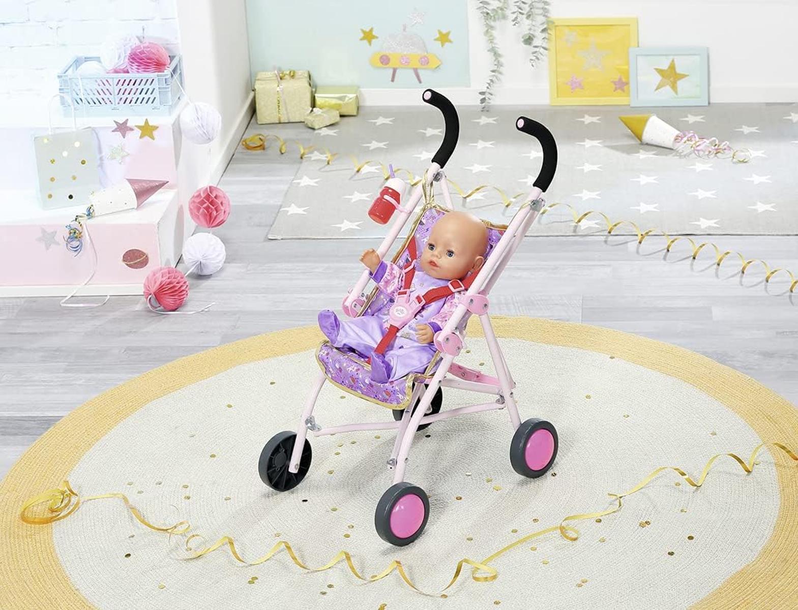 BABY born Happy Birthday Deluxe Buggy, zusammenklappbarer Puppenwagen mit blinkenden Rädern, 829950 Zapf Creation