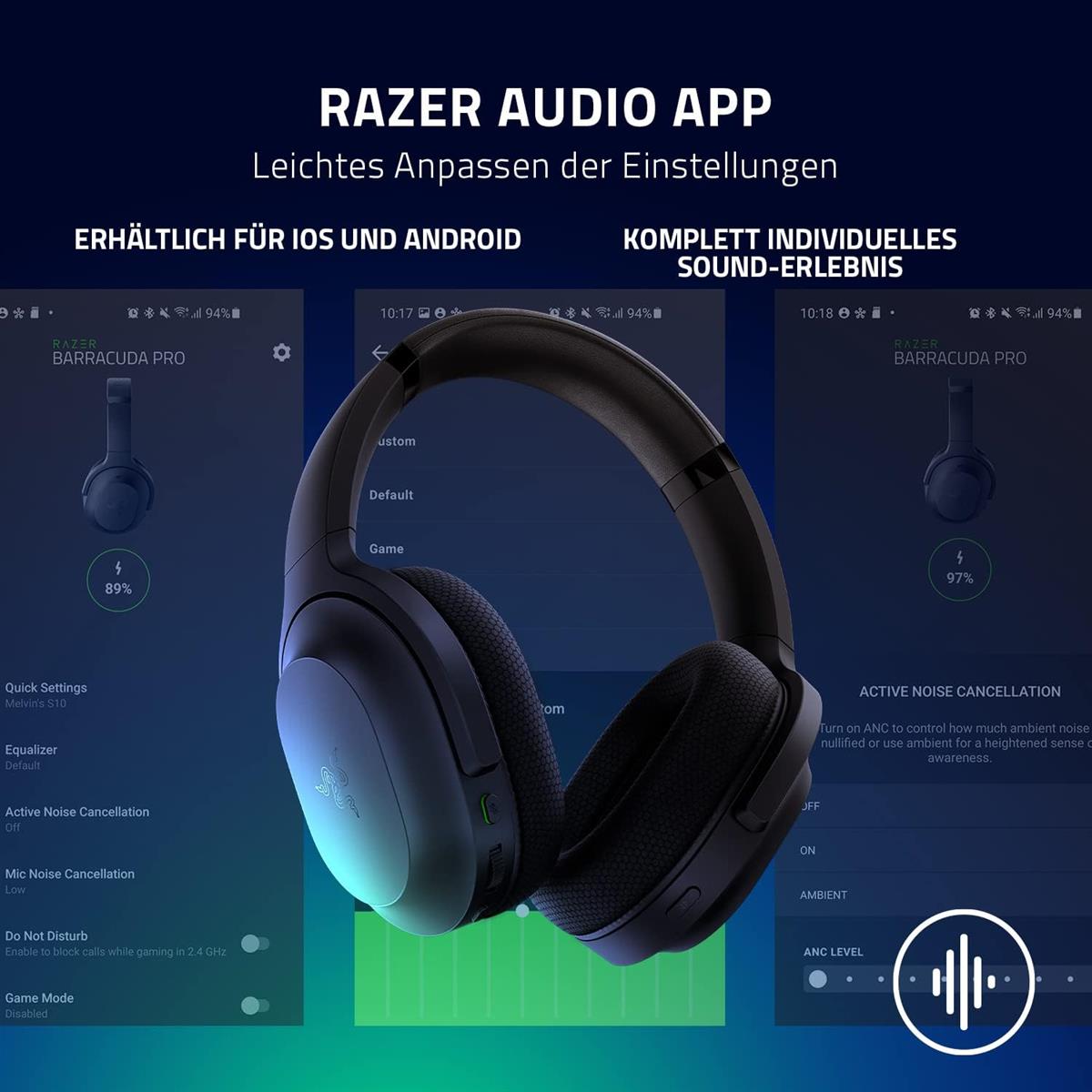 Razer Barracuda - Kabelloses Multiplattform-Headset für Gaming und Mobile Geräte (SmartSwitch Dual Wireless, Geräuschunterdrückendes Mikrofon, Triforce-Treiber 50mm, USB-C) Schwarz