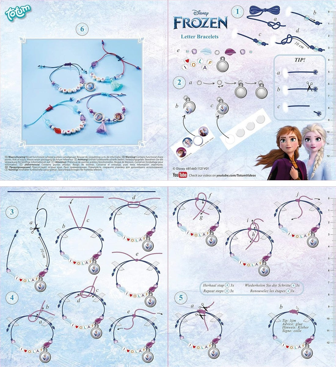 Totum Schmuckbastelset: Buchstaben Armbänder basteln mit Motiven von Anna, Elsa & Olaf und bunten Buchstaben Perlen,Geschenk für Mädchen ab 4 Jahren, 681460