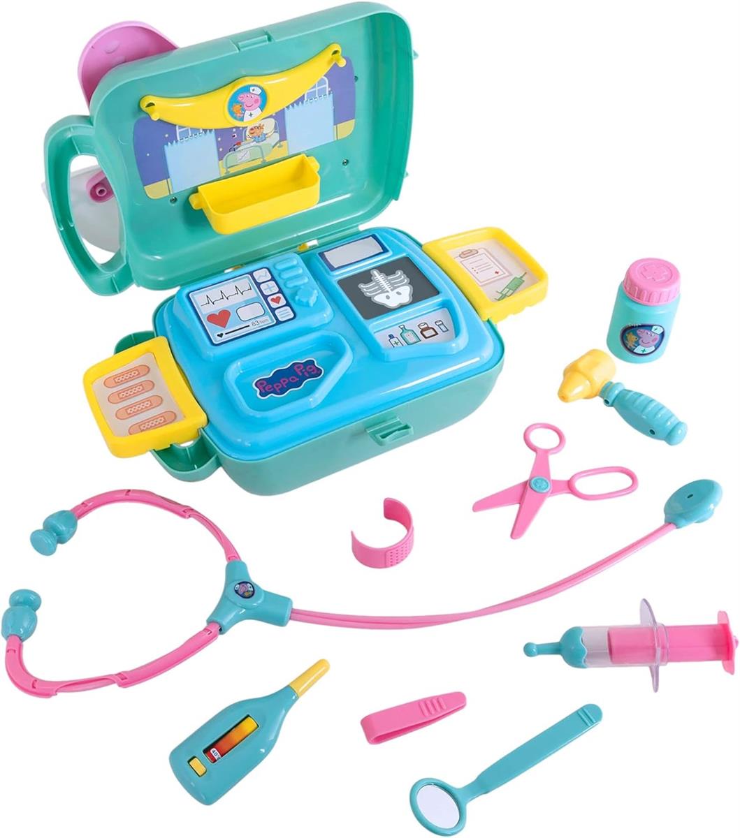 Peppa Wutz Arztkoffer Kinder | Tragekoffer, Enthält Stethoskop, Thermometer, Otoskop, Spritze & Mehr | Arztkoffer Kinder ab 3 Jahre