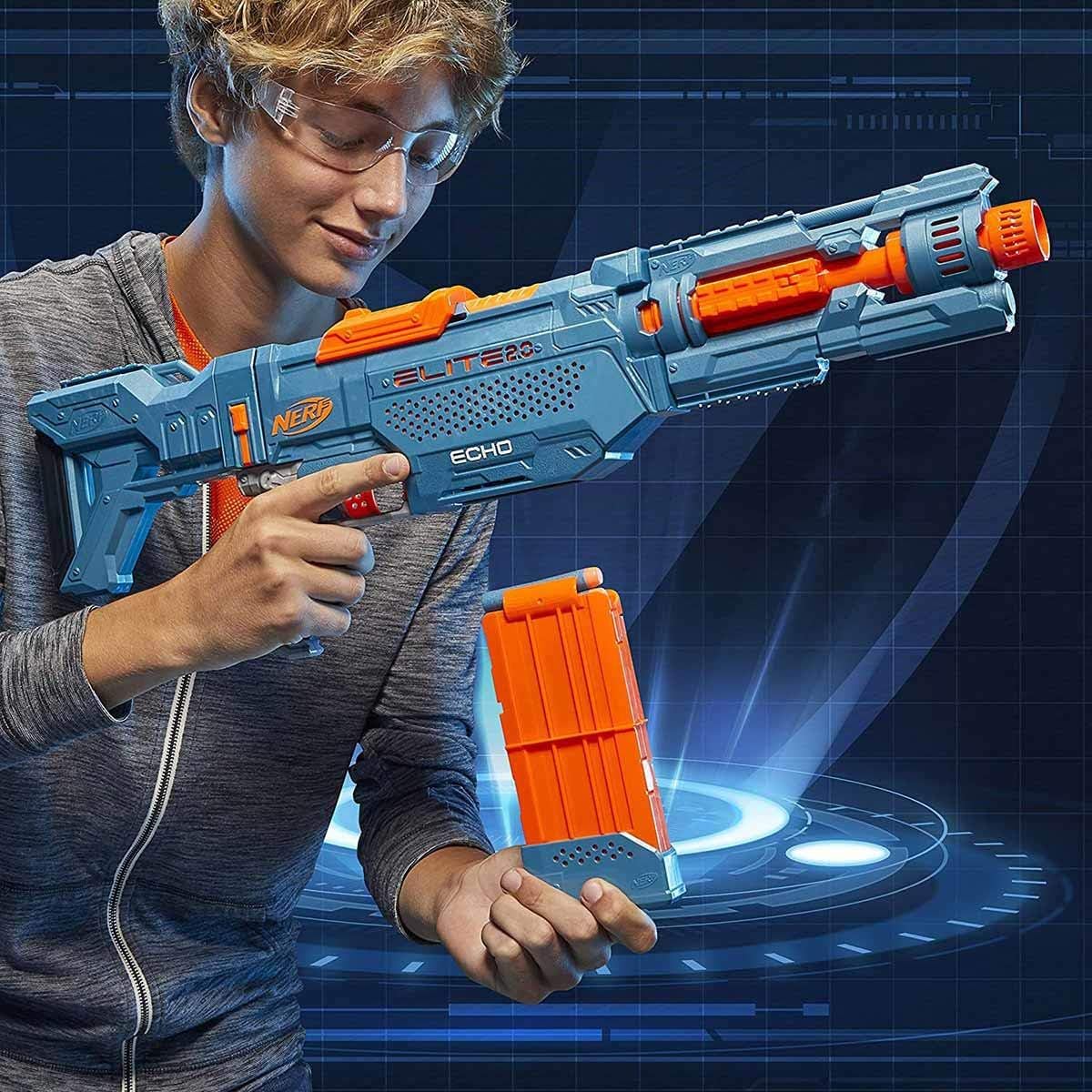 Nerf Elite 2.0 Echo CS-10 Blaster – 24 Official Nerf Darts, 10-Dart Clip, Removable Stock and Barrel Extension, 4 Tactical Rails, Multicolor, 6.67 x 68.58 x 31.75 cm