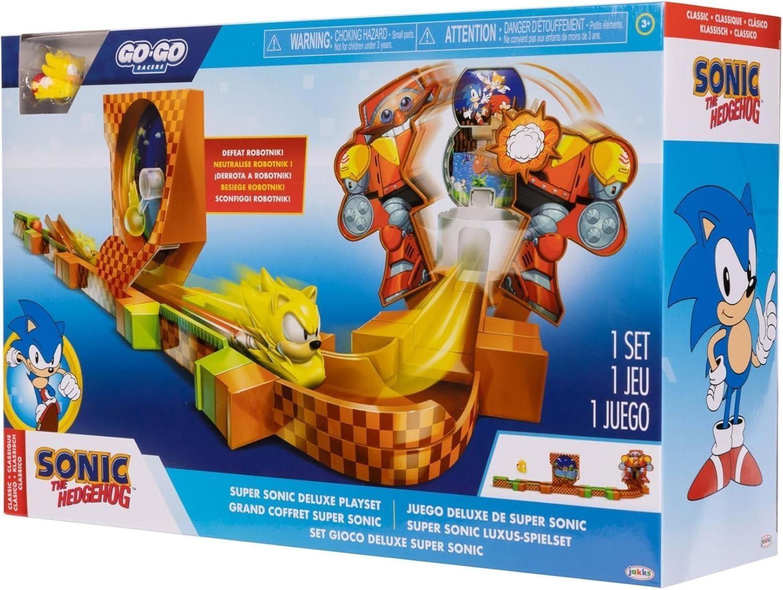 SONIC THE HEDGEHOG Go Go Racers Deluxe Spielset mit Diecast Super Sonic Figur, kombiniert mit dem Sonic Adventure Spielset und Knuckles Adventure Spielset