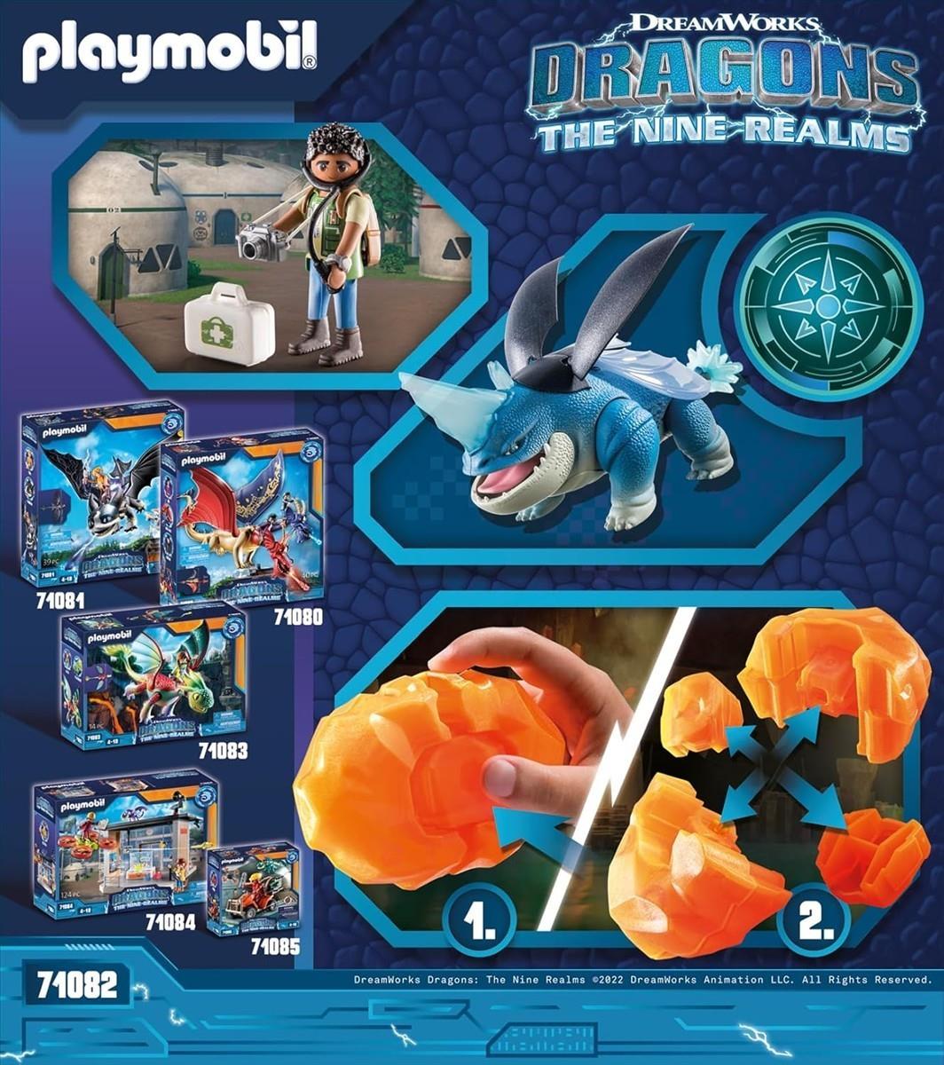 PLAYMOBIL DreamWorks Dragons 71082 Dragons: The Nine Realms - Plowhorn & D'Angelo, Dragons-Figur und Spielzeug-Drache mit Hörnern, Spielzeug für Kinder ab 4 Jahren