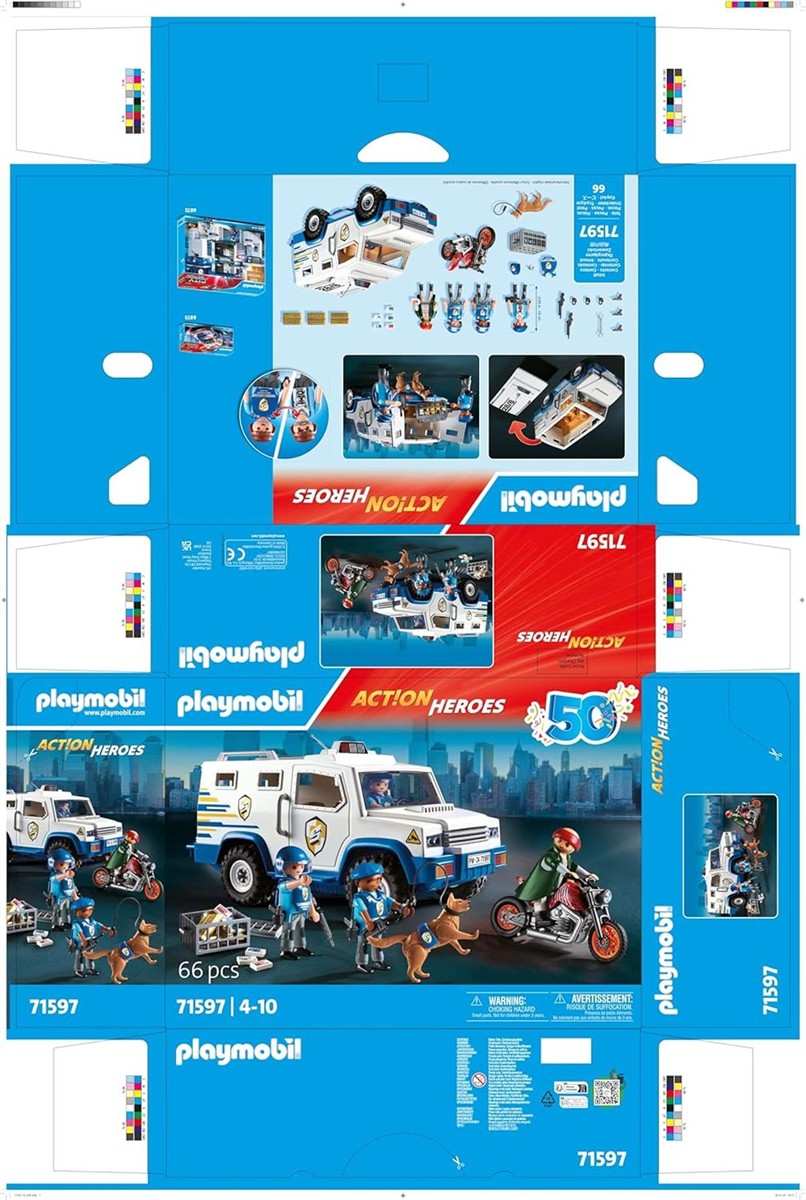 PLAYMOBIL Action Heroes 71597 Geldtransporter, spannende Ganovenjagd, inklusive DREI Polizisten, einem Ganoven auf einem Motorrad und einem Polizeihund, actionreiches Spielzeug für Kinder ab 4 Jahren