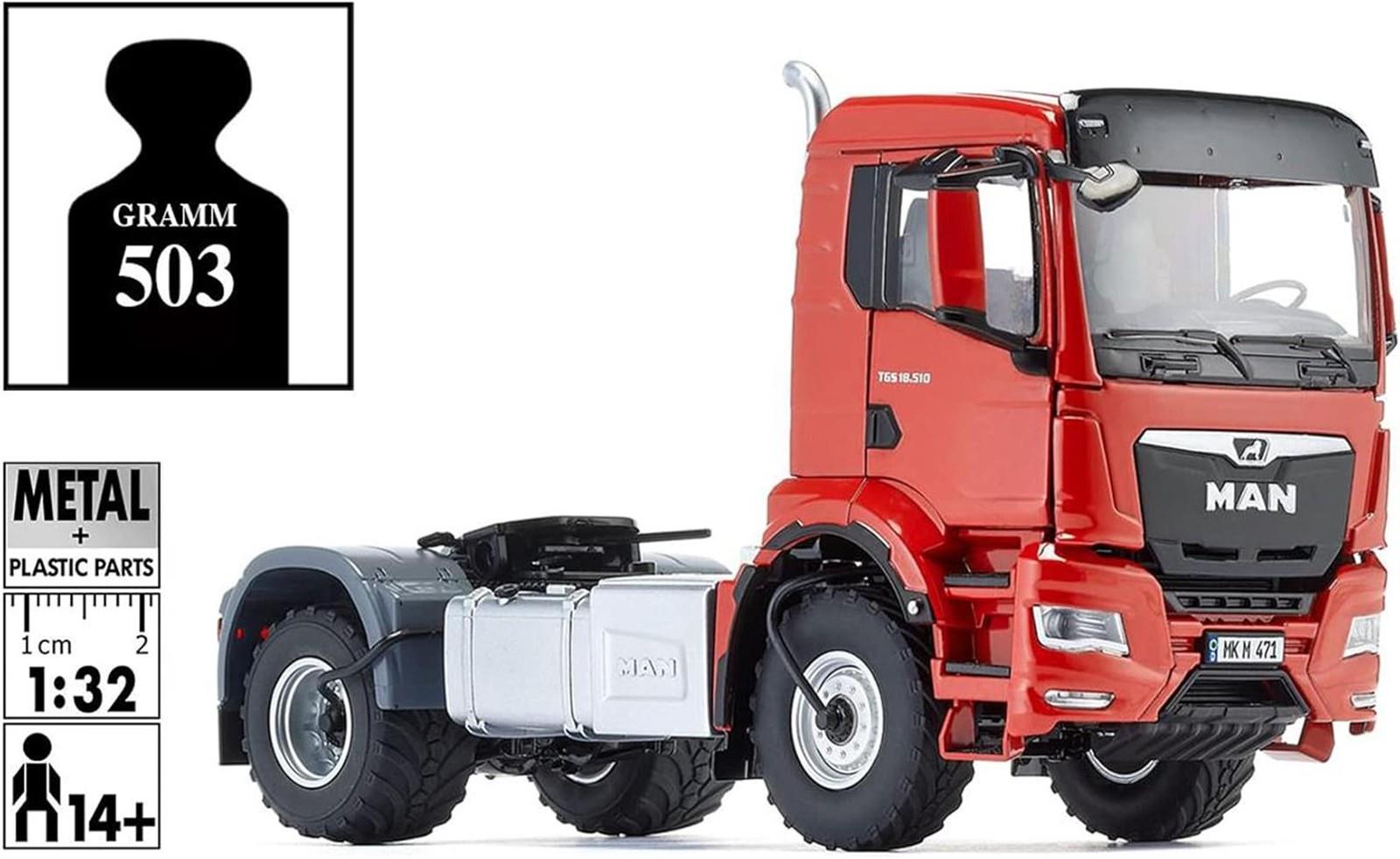 WIKING 077650 MAN TGS 18.510 4x4 BL 2-Achs Zugmaschine, Modell-Lkw, 1:32, Metall/Kunststoff, Ab 14 Jahre, Viele Funktionen, Inkl. Reifendruck-Regelanlage, Schwenkbarer Kühlergrill, rot
