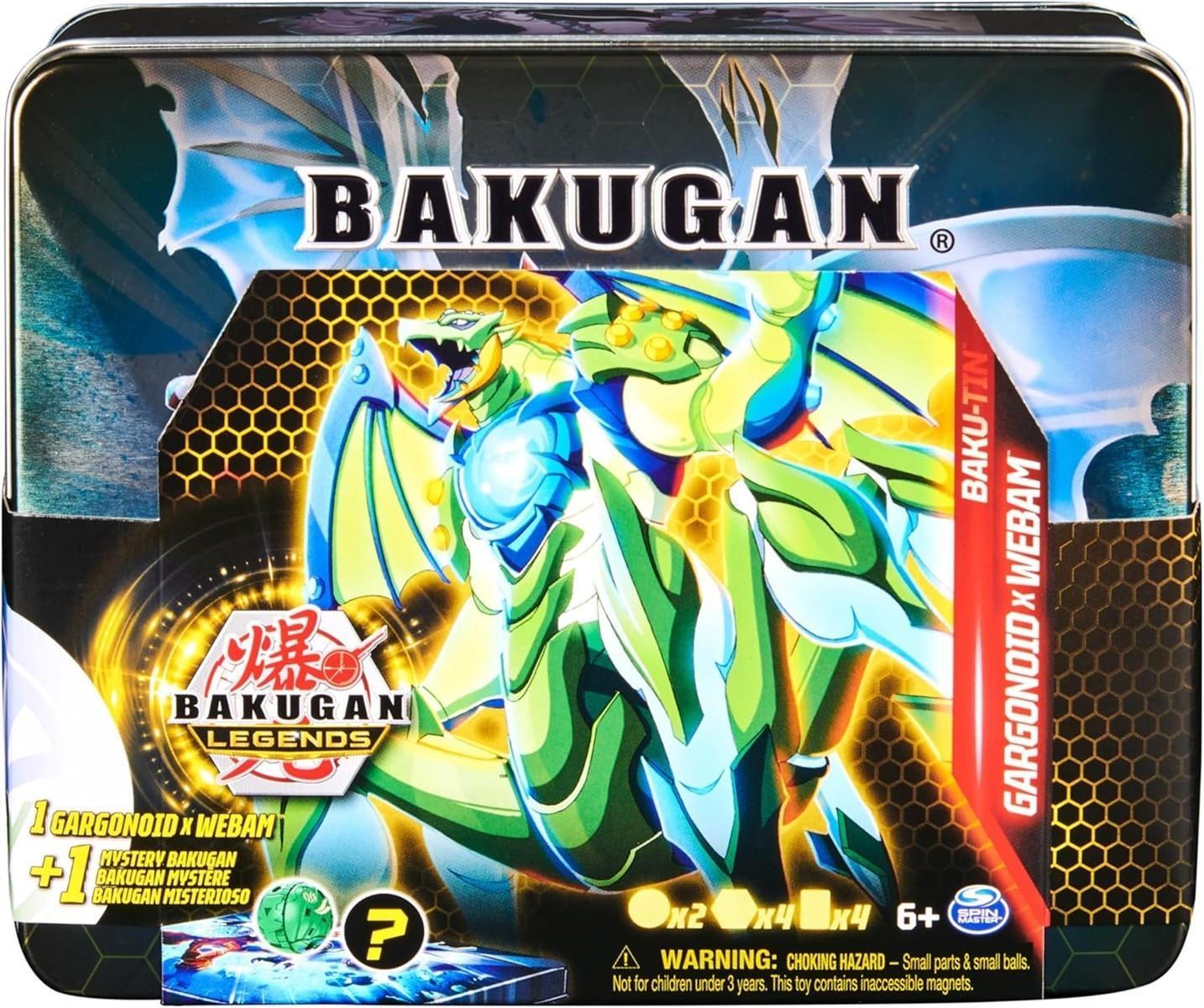Bakugan 'Legends' 2023 Baku-Tin, hochwertige Metall-Aufbewahrungsbox mit exklusivem Fusions Gargonoid x Webam und einem weiteren Überraschungs-Ball, für Kinder ab 6 Jahren