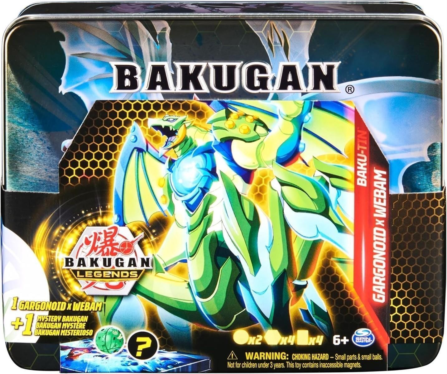 Bakugan 'Legends' 2023 Baku-Tin, hochwertige Metall-Aufbewahrungsbox mit exklusivem Fusions Gargonoid x Webam und einem weiteren Überraschungs-Ball, für Kinder ab 6 Jahren